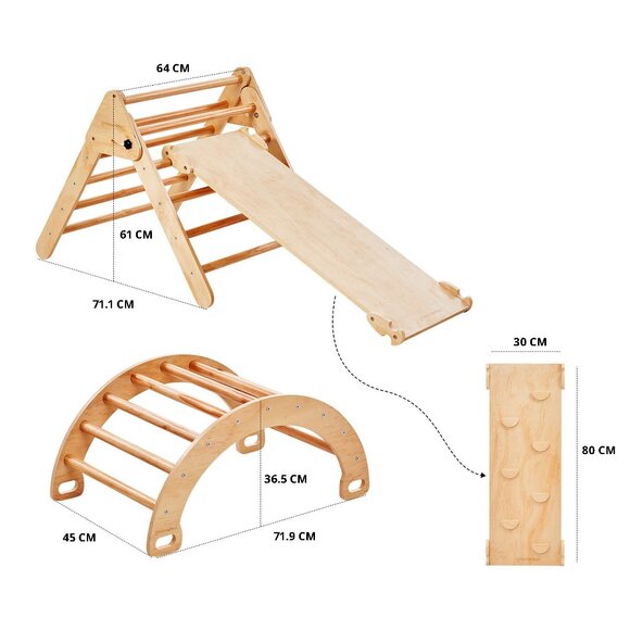 Wooden Pikler Triangle With Rocker & Slide + Ramp | Wooden Climbing Gym Set - Picture 5 of 5